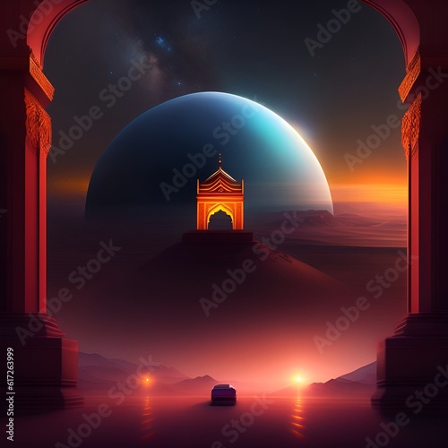 mosque in front of moon generative Ai