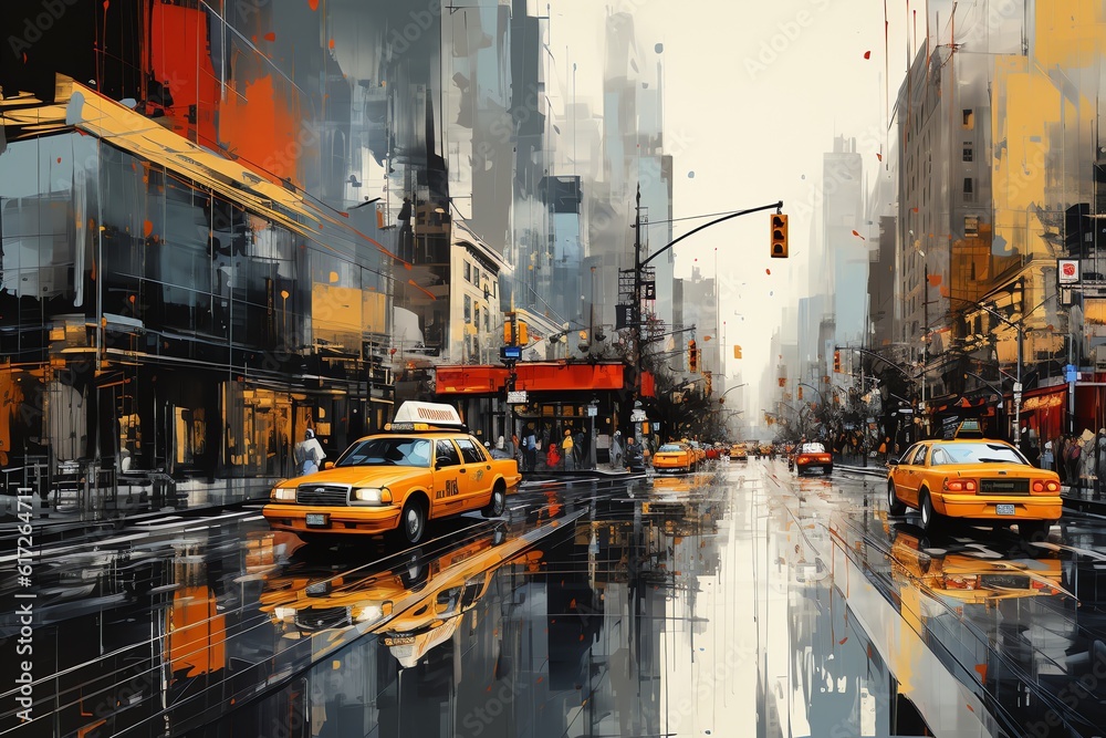 Pedestrian crosswalk in a busy city pop art Pedestrian crosswalk in a busy city pop art