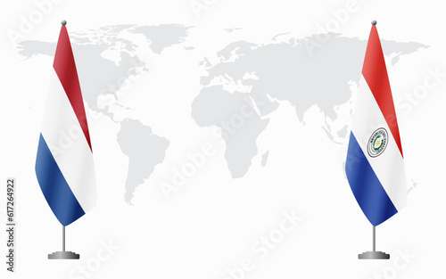 Netherlands and Paraguay flags for official meeting