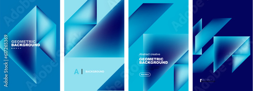 Set of abstract backgrounds - overlapping triangles with fluid gradients design. Collection of covers, templates, flyers, placards, brochures, banners