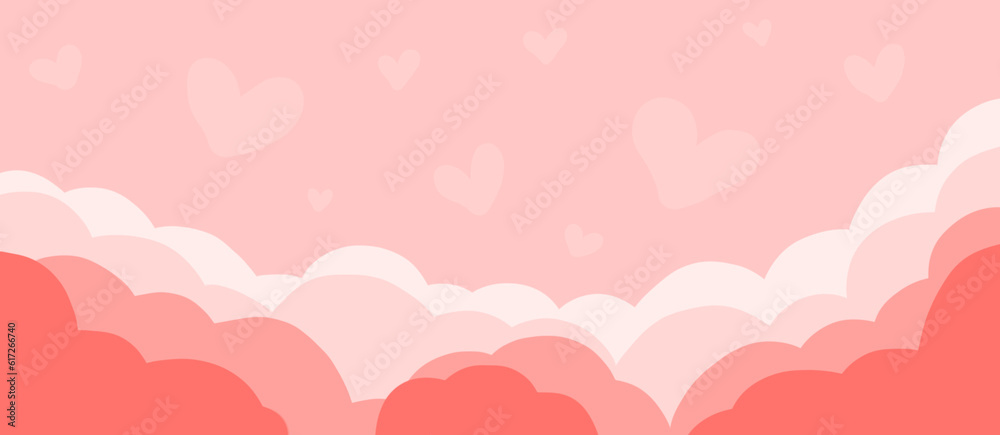 The pink heart pattern and cloud illustration design of Valentine's Day background 