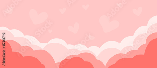 The pink heart pattern and cloud illustration design of Valentine's Day background 