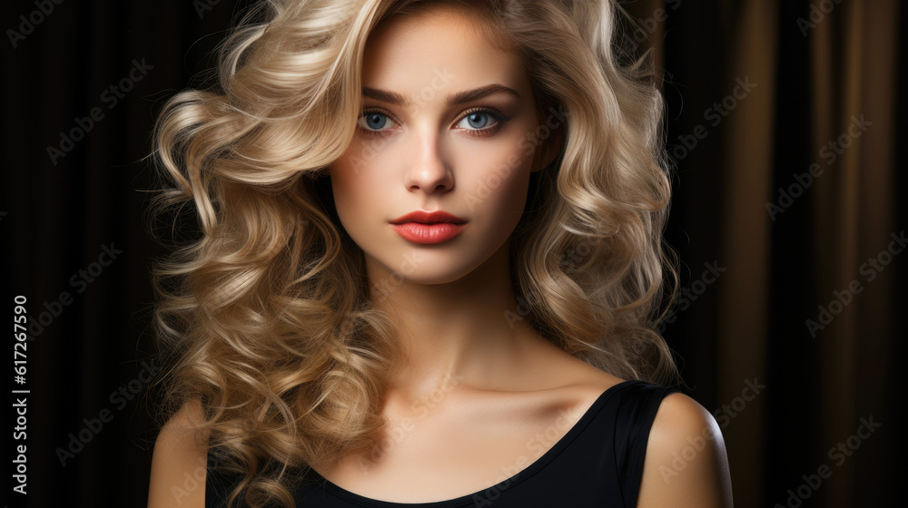 Portrait of an attractive beautiful tall glamour model with beautiful hair. Generative AI