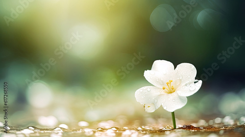 White jasmine flower with water drops on bokeh background