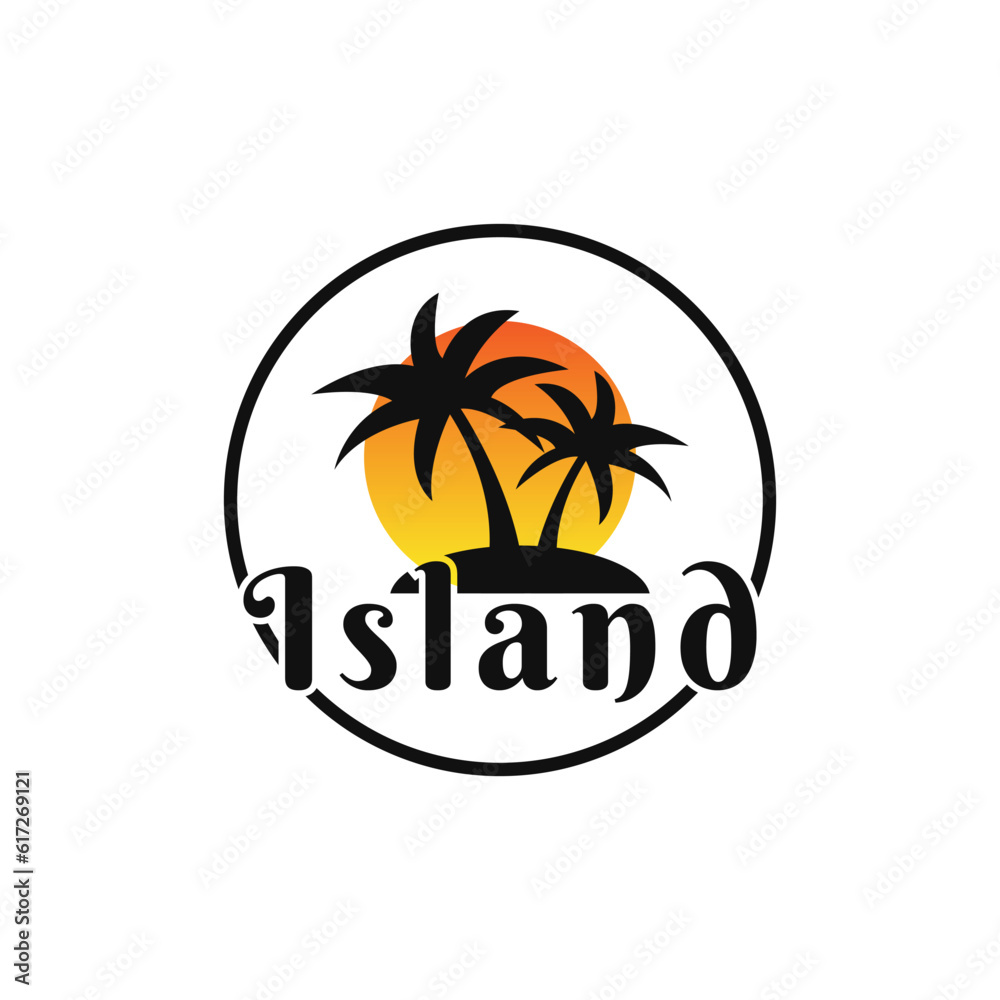 Tropical island with palm trees logo template design vector, summer logo design