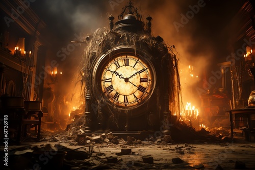 Burning grandfather clock wallpaper