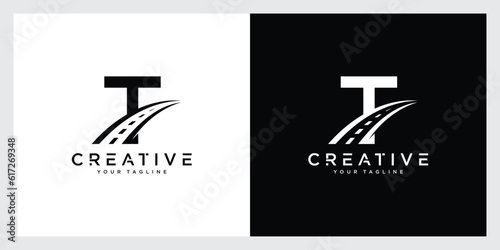 Initial Letter T Transport Logo. T Letter Road Logo Design Transportation Sign Symbol