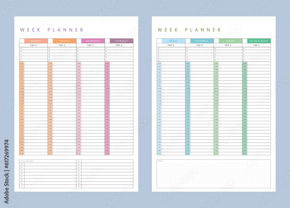 (Rainbow) Weekly planner. Minimalist planner template set. Vector illustration. (Rainbow) Weekly planner. Minimalist planner template set. Vector illustration.