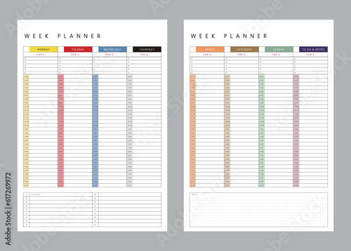 (Fashion) Weekly planner. Minimalist planner template set. Vector illustration.	 