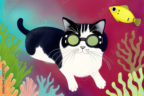 Cats enjoying scuba diving  Generative AI 