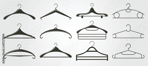 set of clothes hanger vector silhouette illustration design, hanger bundle vintage illustration design