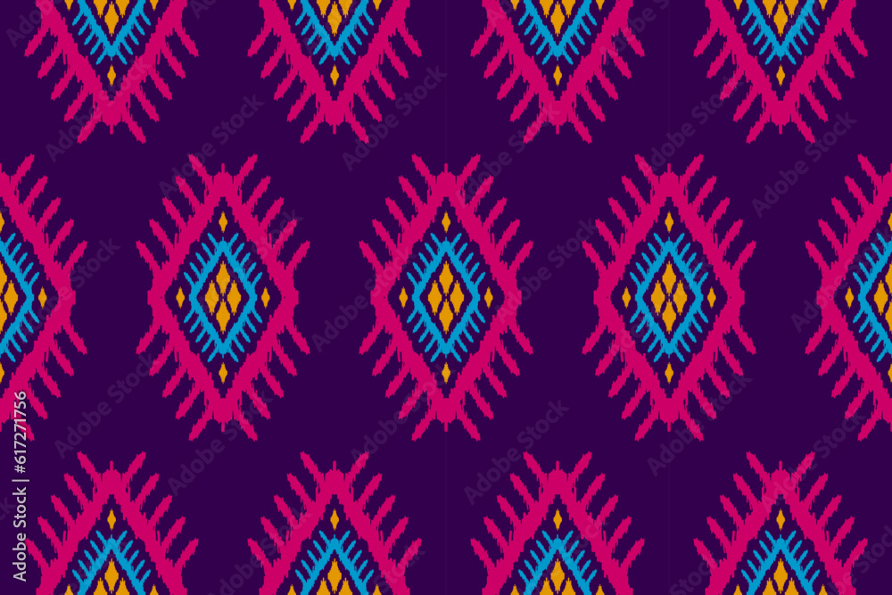 Ethnic ikat seamless pattern in tribal. Aztec geometric ethnic ornament print. Ikat pattern style. Design for background, wallpaper, illustration, fabric, clothing, carpet, textile, batik, embroidery.