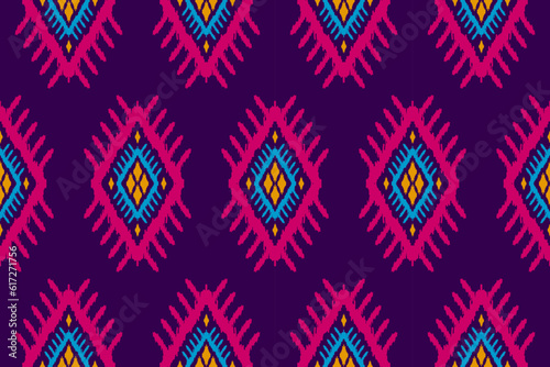 Ethnic ikat seamless pattern in tribal. Aztec geometric ethnic ornament print. Ikat pattern style. Design for background, wallpaper, illustration, fabric, clothing, carpet, textile, batik, embroidery.