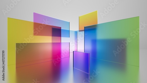 Fototapeta Naklejka Na Ścianę i Meble -  3d render, abstract geometric background, colorful translucent glass pieces, simple flat square shapes
