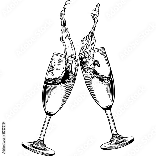 Hand drawn Champagne Toast Sketch Illustration
