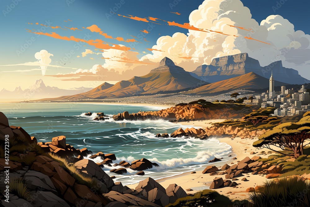 Fototapeta premium The majestic mountains of Cape Town pop art