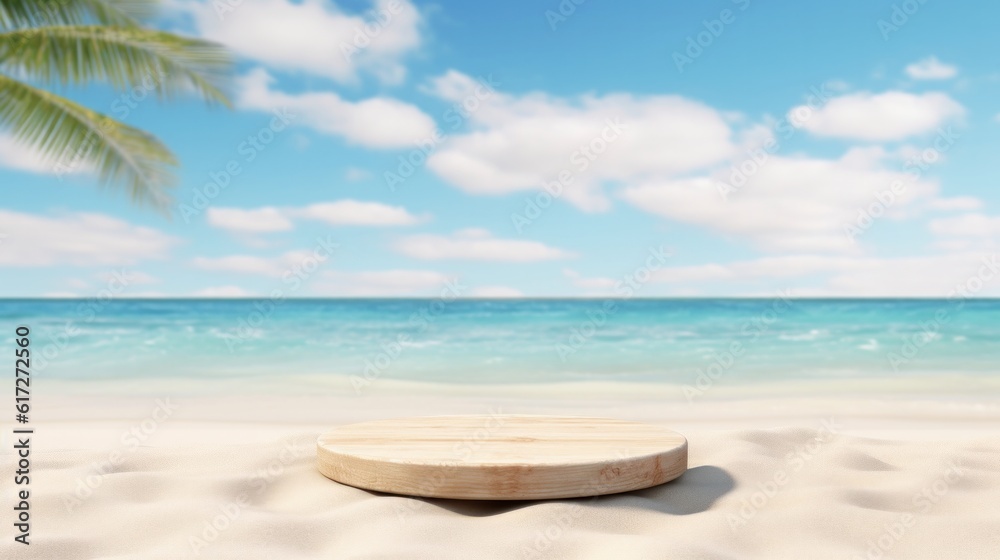 Wooden pedestal of free space for your decoration and summer landscape of beach. Wooden pedestal of free space for your decoration and summer landscape of beach.