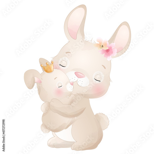 Cute rabbit and baby rabbit watercolor illustration © MagicalPlanet
