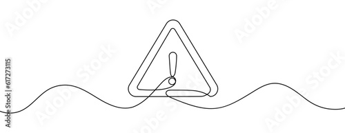 Danger Sign Caution, Stop Alert Attention Continuous One Line Illustration. Warning Alarm Points Sign Danger. Warning: Potential Hazard Ahead! Enhance Safety with our Striking Continuous Line Vector