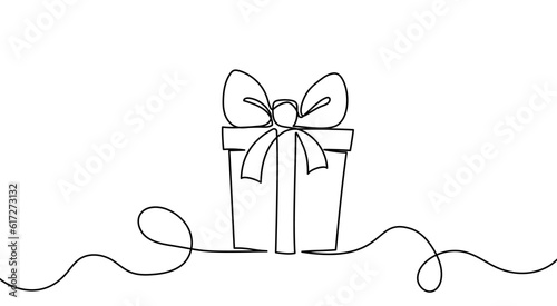 Gift Box Birthday or Christmas Continuous One Line Vector Outline Art Sketch. Celebration Events Present Bow Ribbon Box Minimal Doodle Abstract Simple Illustration. Holiday Package: Simple and Elegant