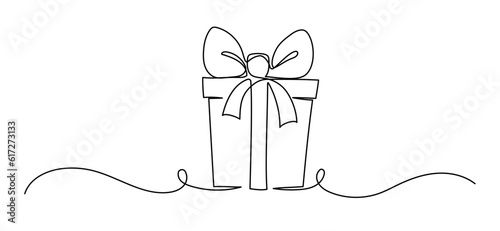 Gift Box Birthday or Christmas Continuous One Line Vector Outline Art Sketch. Celebration Events Present Bow Ribbon Box Minimal Doodle Abstract Simple Illustration. Holiday Package: Simple and Elegant