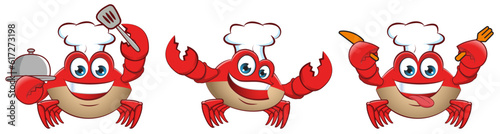 Seafood chef crab character. Restaurant mascot. Menu decoration. Meal presentation