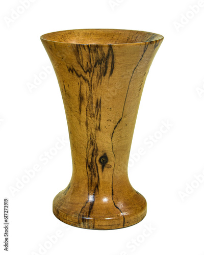 Wood Vase Decorative Trumpet style isolated on a transparent background. PNG image Craft artwork, for Merchandise Crafting and Graphics.