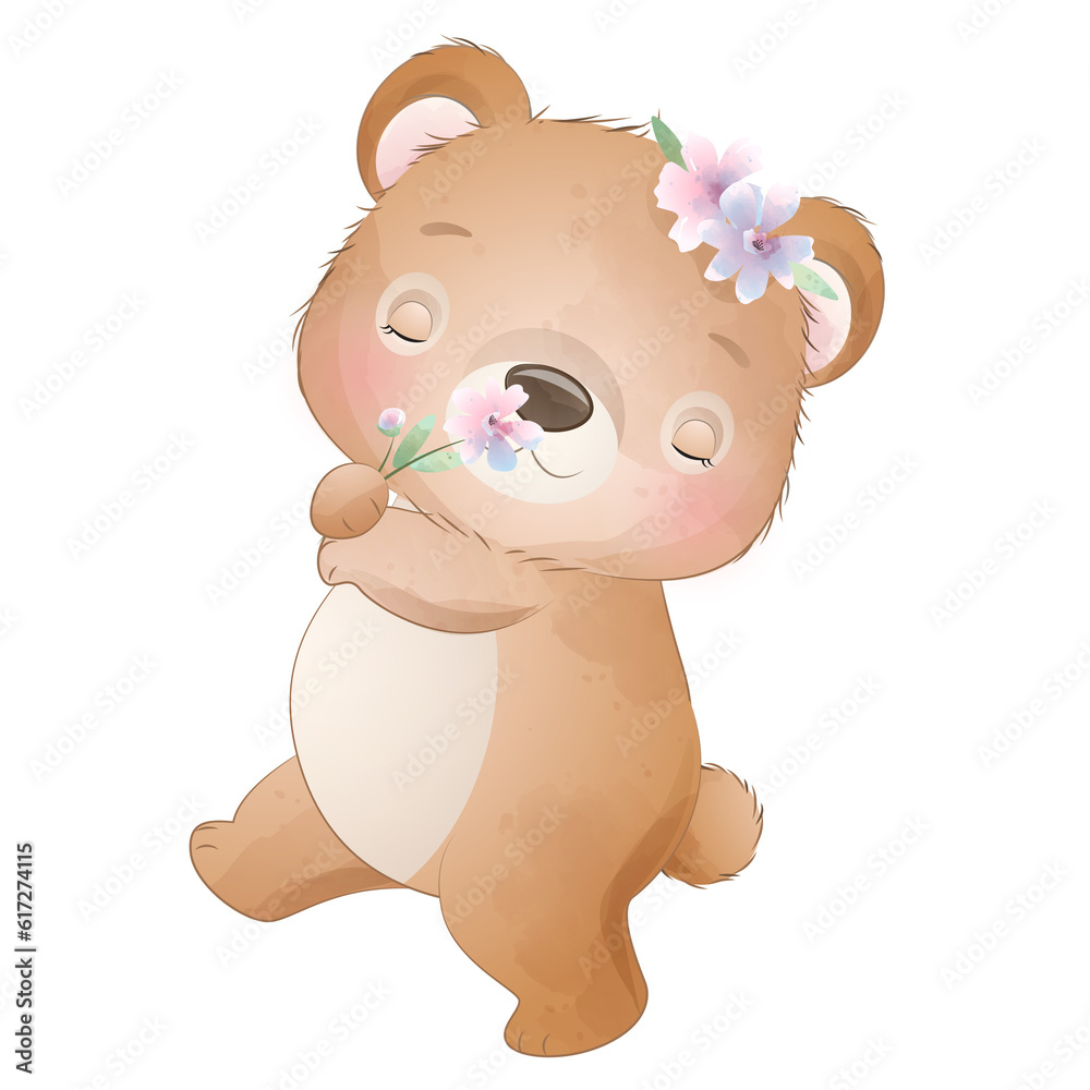 Obraz premium Cute bear poses watercolor illustration