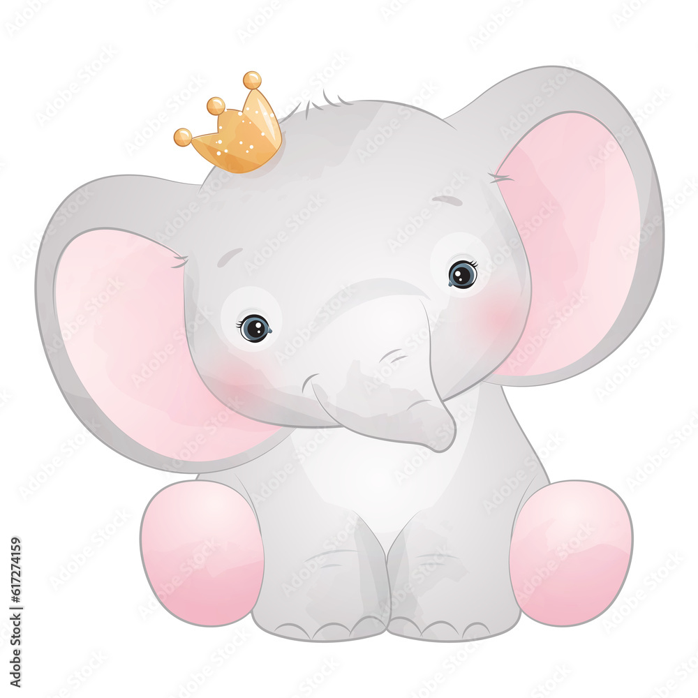 Cute elephant poses watercolor illustration