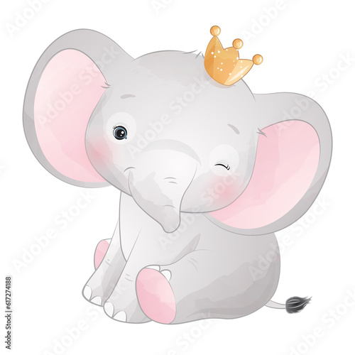 Cute elephant poses watercolor illustration