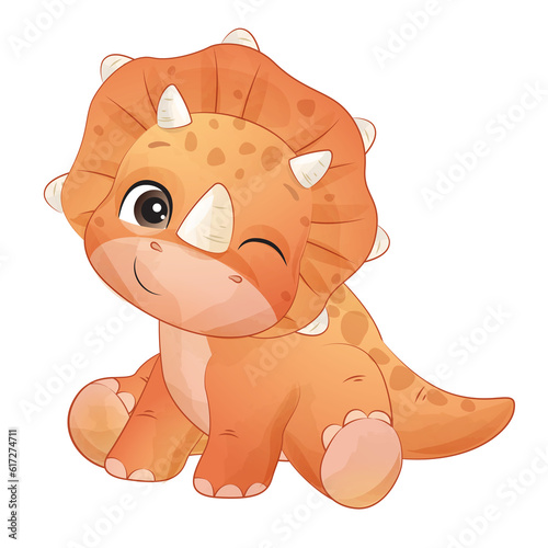Cute dinosaur poses watercolor illustration © MagicalPlanet