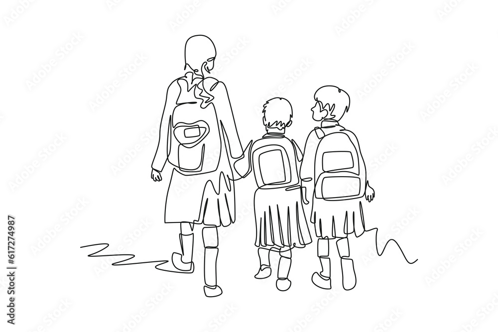 Continuous one line drawing Back to school concept. Single line draw design vector graphic illustration. Continuous one line drawing Back to school concept. Single line draw design vector graphic illustration.
