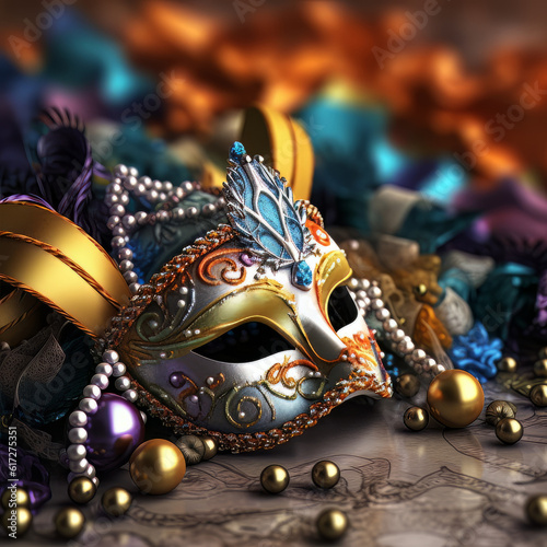 Pearl-Adorned Majesty: Mardi Gras Mask Shines Amidst Lustrous Splendor © BiljanaMoe