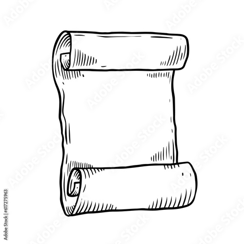 Hand drawn monochrome old scroll line art sketch vintage style