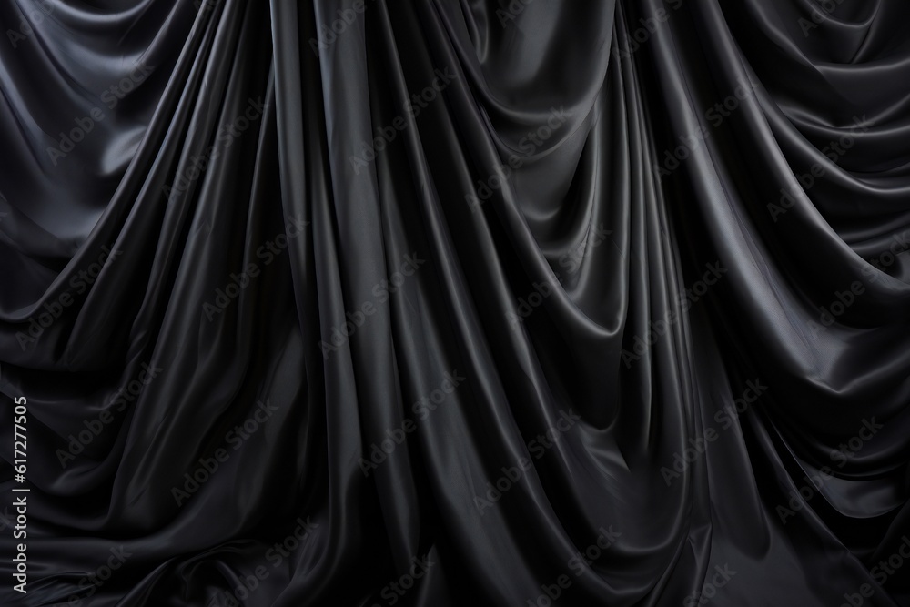 Fototapeta premium Black silk curtains textured wall backdrop Generative AI