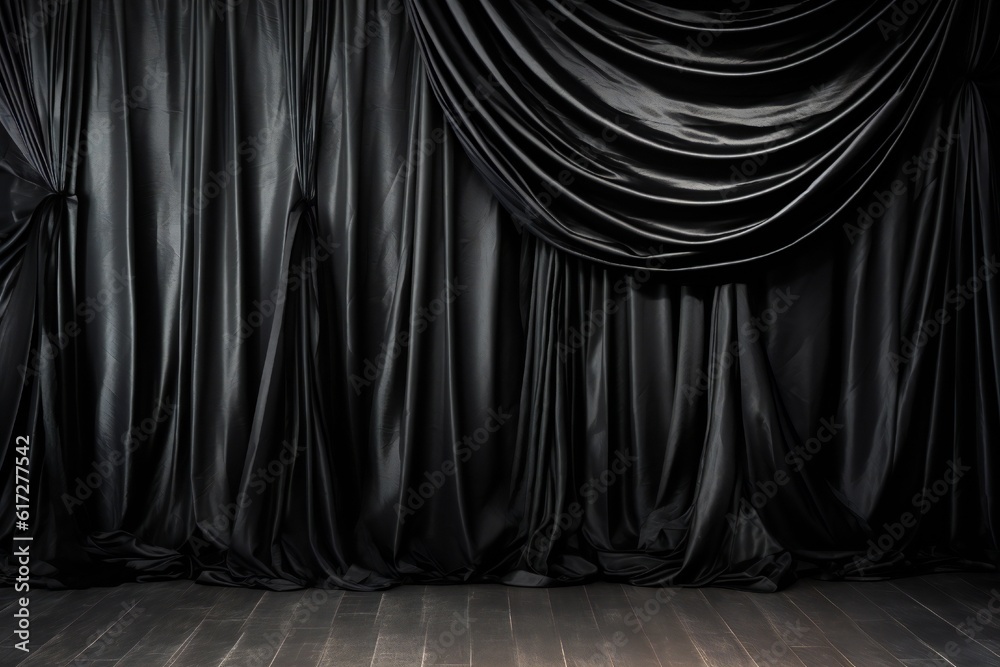 Fototapeta premium Black silk curtains textured wall backdrop Generative AI