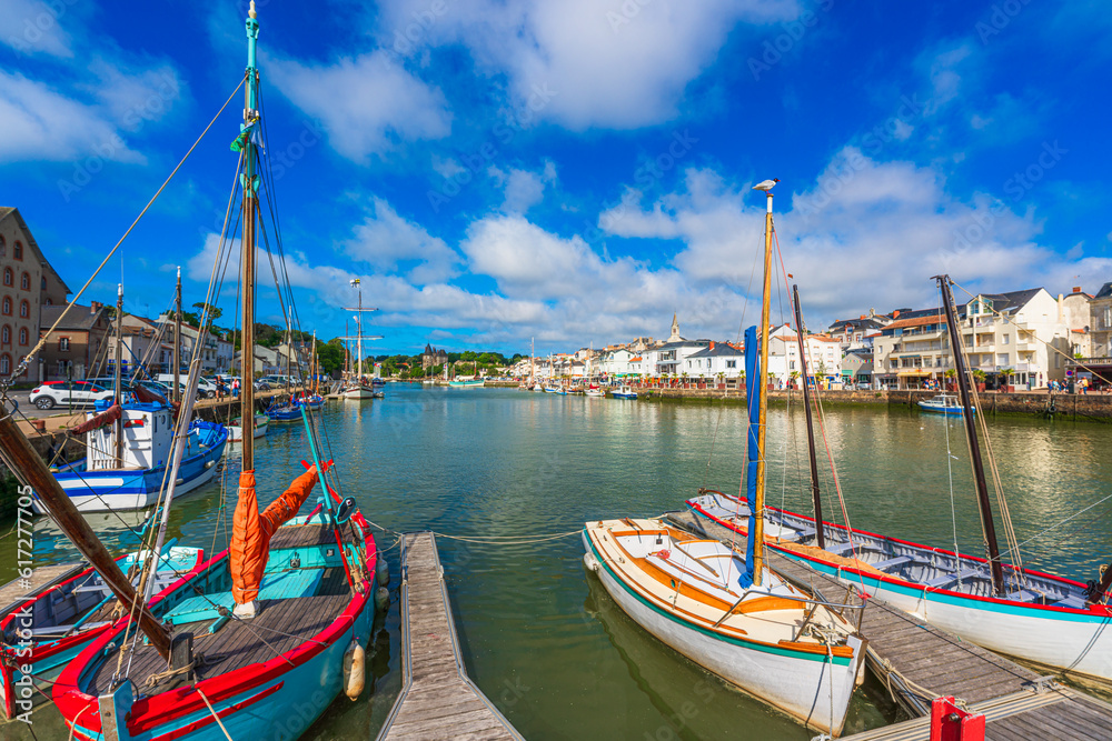 Panoramic view of Pornic Port, Idyllic village in the Loire-Atlantique Region, France