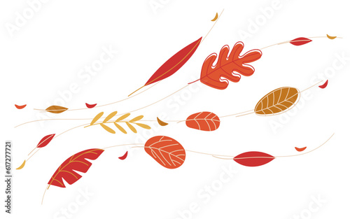 Autumn wind. Leaves flying. Hand drawn autumn vector illustration. Leaves Falling. Leaf sketch icon symbols isolated on white background. Natural print for harvest festival, Thanksgiving day