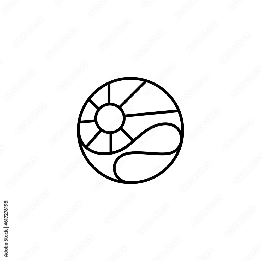 wave and sun simple line style logo in circle shape