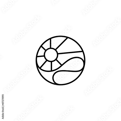 wave and sun simple line style logo in circle shape