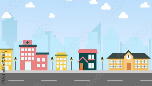 walking city landscape animation runcolorful looping animation