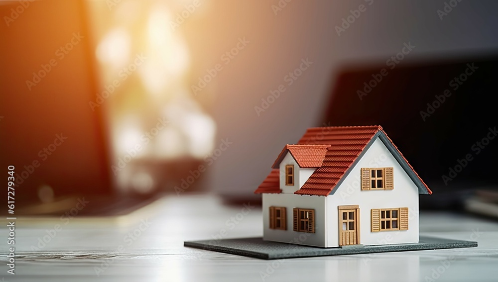 Economy of savings. Business concept of home investment or financial success. Small model house on table background Economy of savings. Business concept of home investment or financial success. Small model house on table background
