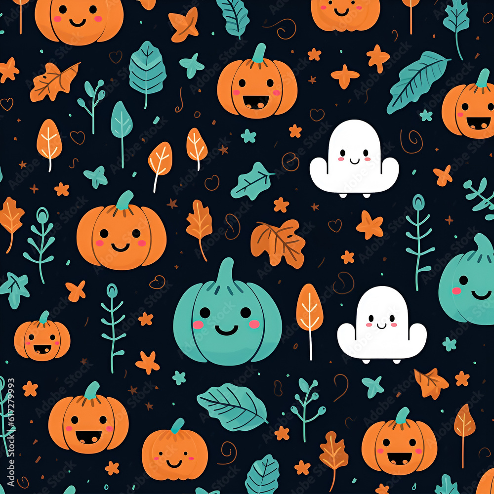 Halloween seamless pattern. Illustration. Ai generation. Halloween seamless pattern. Illustration. Ai generation.