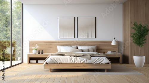 Modern minimalistic style bedroom. Generative AI