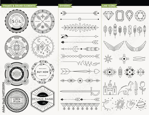 LOGO GEOMETRIC LINE DESIGN ELEMENTS. Frames, brands, design elements, dividers and icons.
logo design elements.