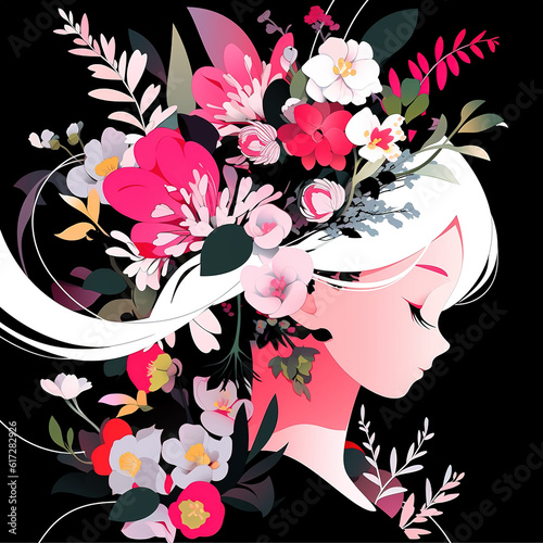girl with flowers vector decoration