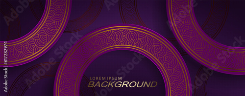 Dark violet design, round frames with gold border