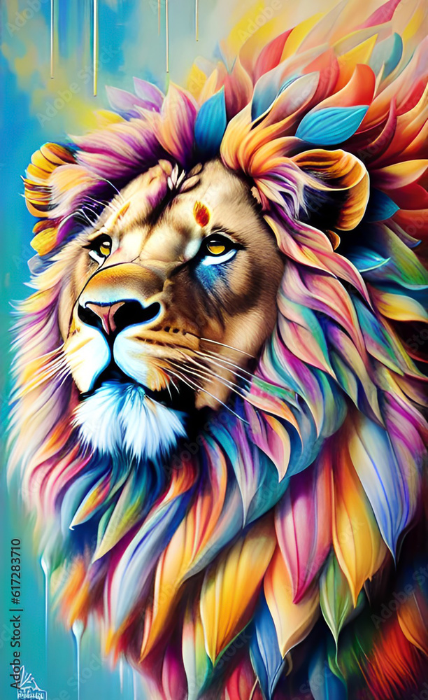 The colorful lion head stands as a symbol of leadership, its vivid hues reflecting the confidence and dominance that come with being at the forefront.
