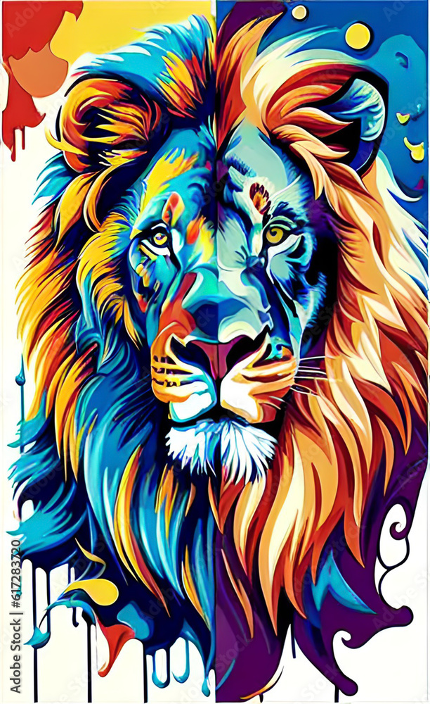 The colorful lion head exudes a sense of leadership its vibrant colors symbolizing strength and authority.
