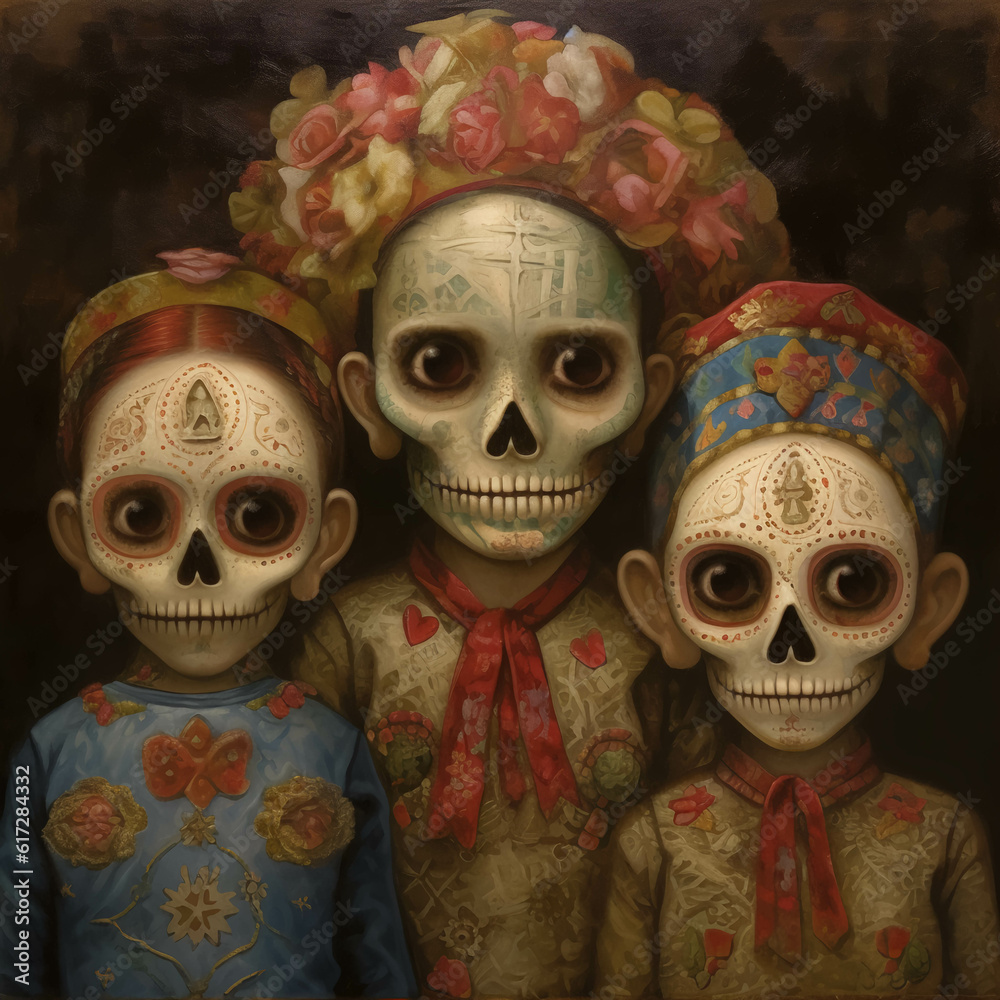 calaveritas, tradiconal dia de muertos. ia generada